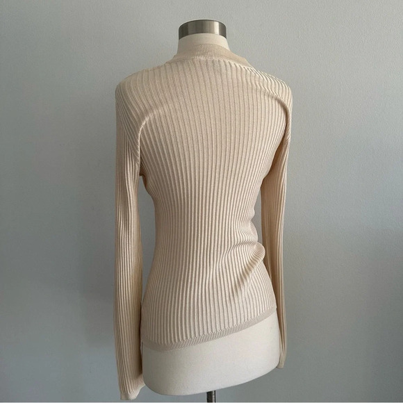 Vintage ANN TAYLOR 100% Silk Long Sleeve Ribbed Top Ivory - Picture 5 of 7